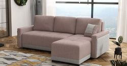 Mica Grey Corner Sofa Bed – Light Grey & Pink - Reversible